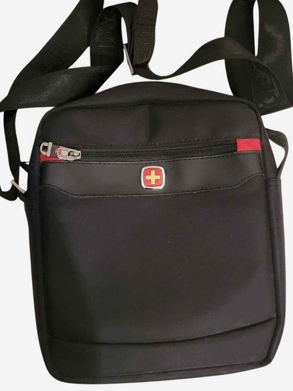 SwissGear Black Messenger Bag with Red Logo Accent